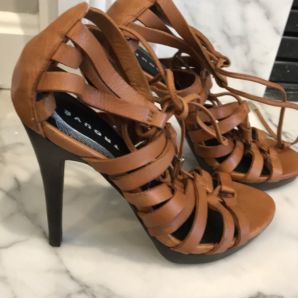 NEW Strapped Brown Leather Heels - Picture 2 of 5